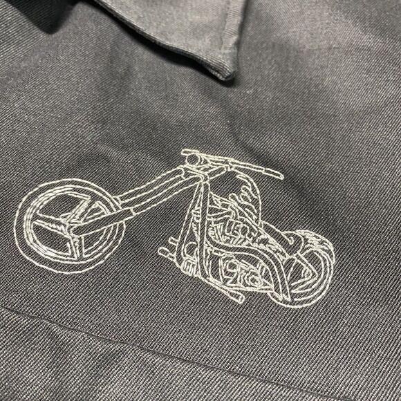 Johnny Suede Button Up Shirt Mens L Black Embroidered Motorcycle Biker USA EUC - Picture 5 of 10